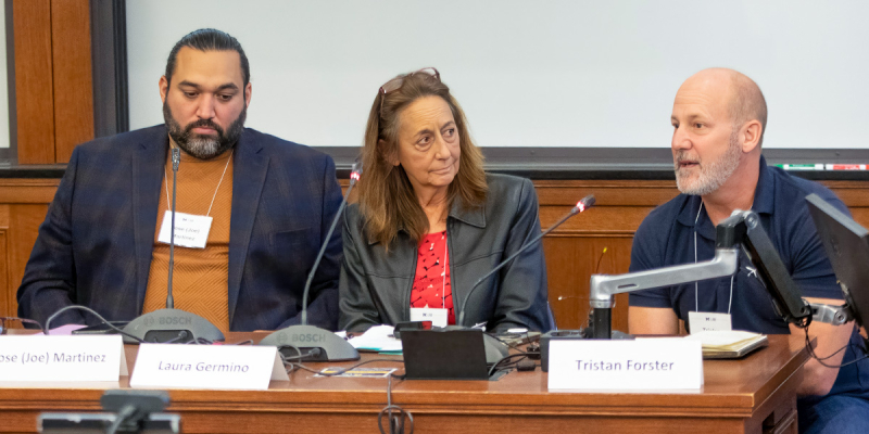 Joe Martinez, Laura Germino, and Tristan Forster panel at the Michigan Law Transnational Law Symposium.