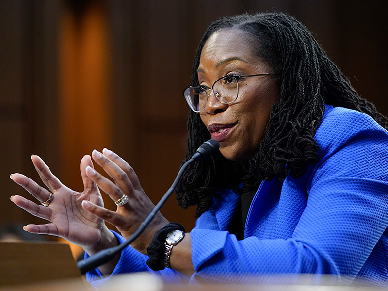 Supreme Court nominee Ketanji Brown Jackson testifies during her Senate Judiciary Committee confirmation hearing on Capitol Hill in Washington.
