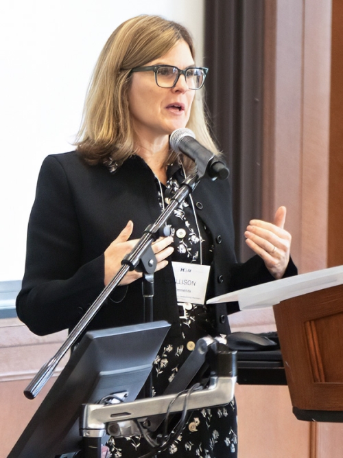 Allison Clements speaks in front of a crowd at the Environmental Law and Energy Program’s 2024 conference.