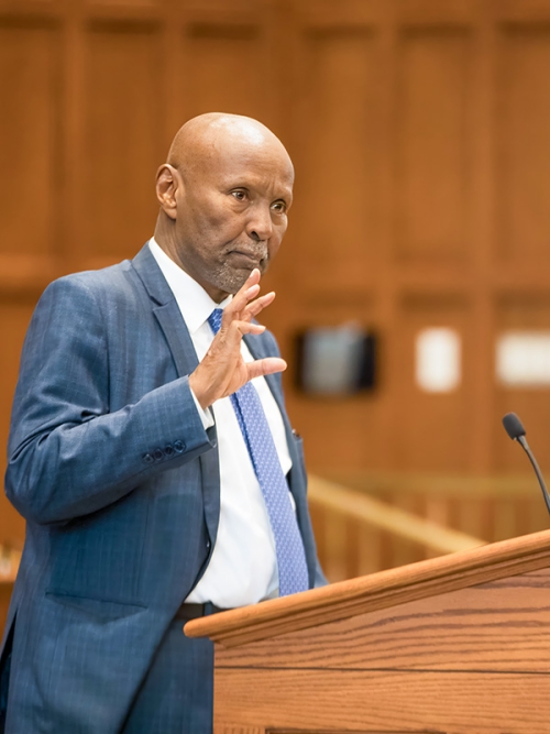 Judge Abdulqawi Ahmed Yusuf of the International Court of Justice (ICJ) lecturing at Michigan Law.