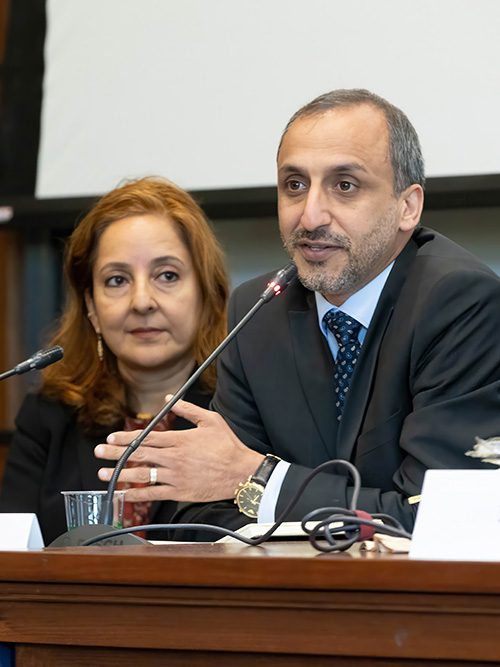 Haroon Mutasem addresses audience alongside Melissa Upreti