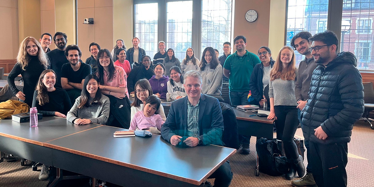 Karou Terauchi (center), a current LLM student, holds her daughter in Professor Julian Davis Mortensen’s Constitutional Law and American Legal Process class.