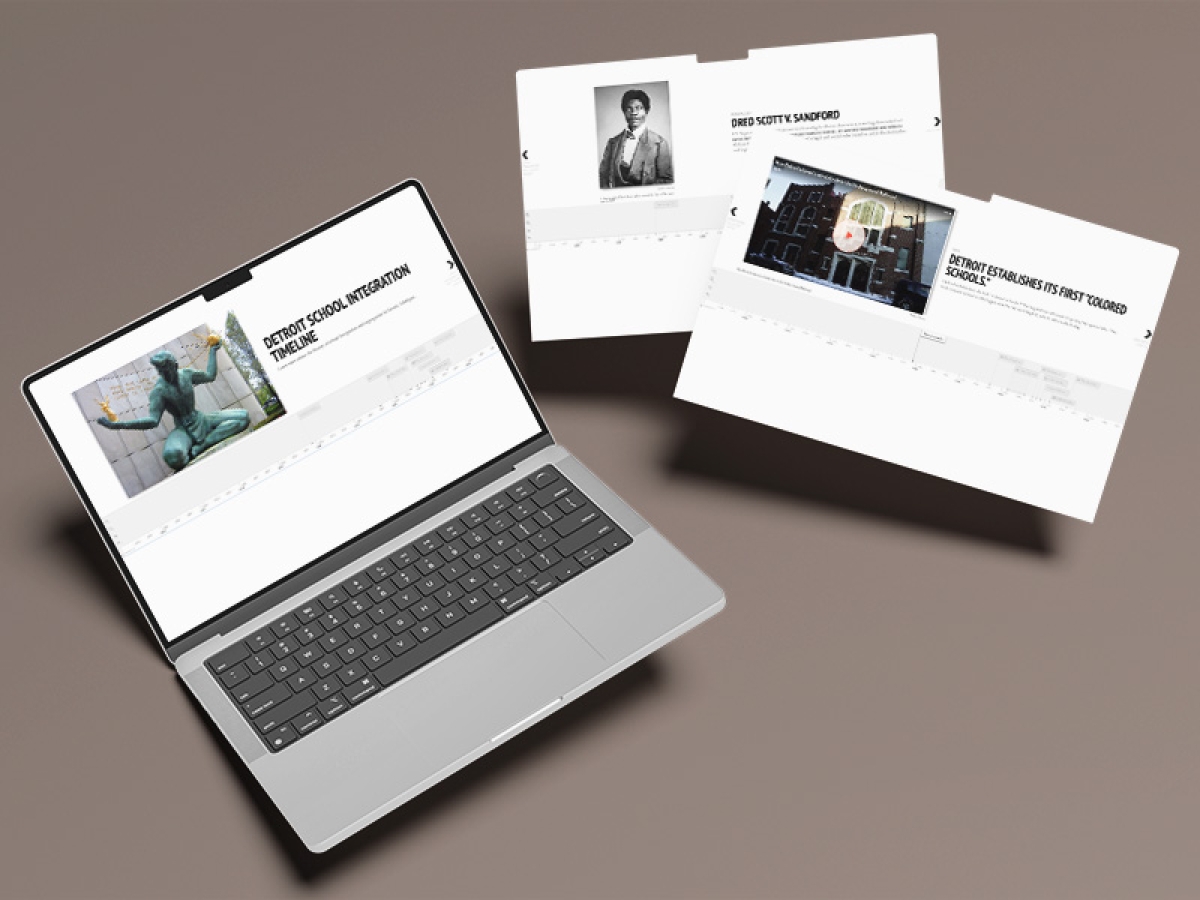 Screenshots of the Detroit School Integration Timeline project.