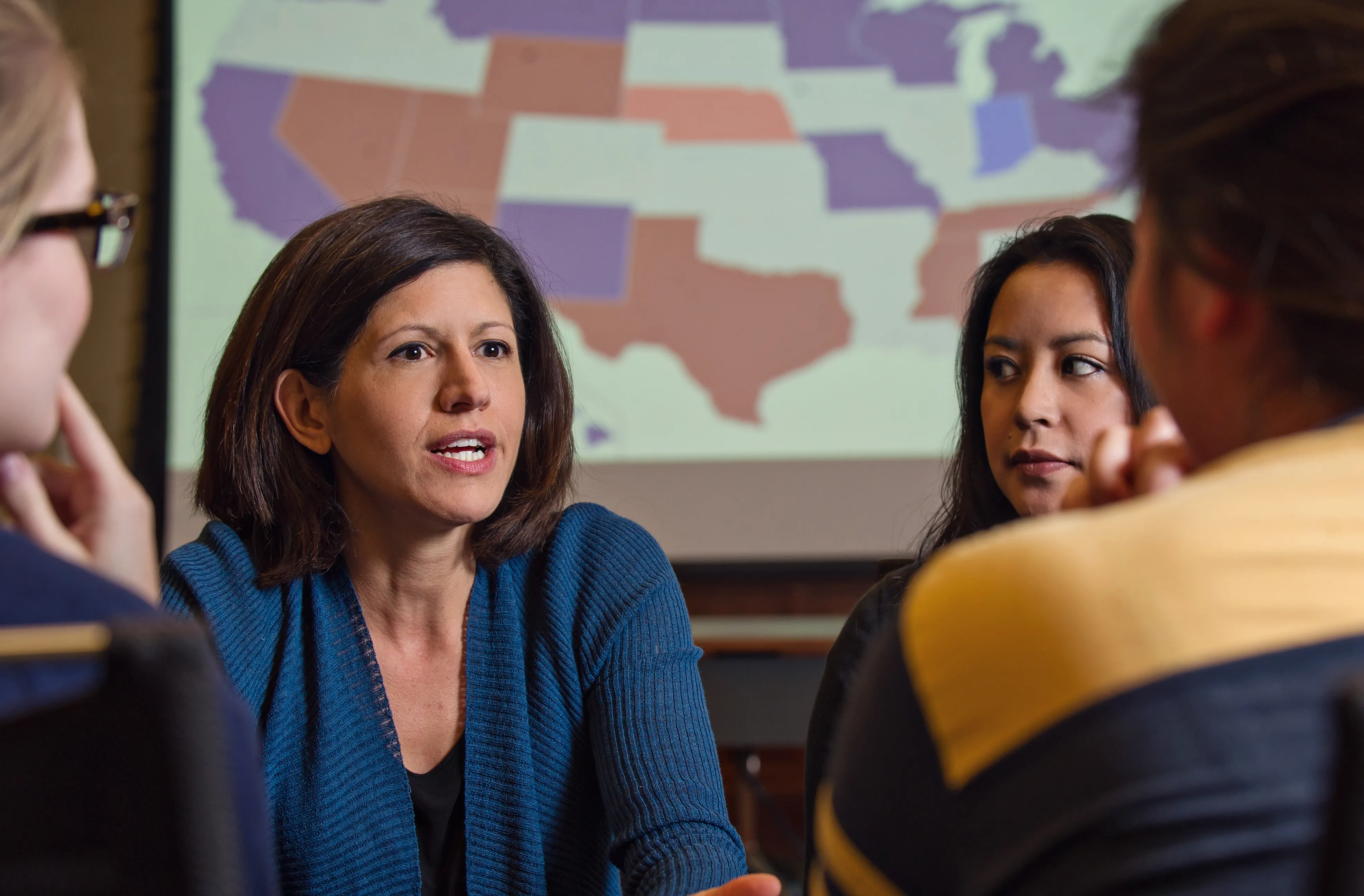 Ellen Katz speaking with students 