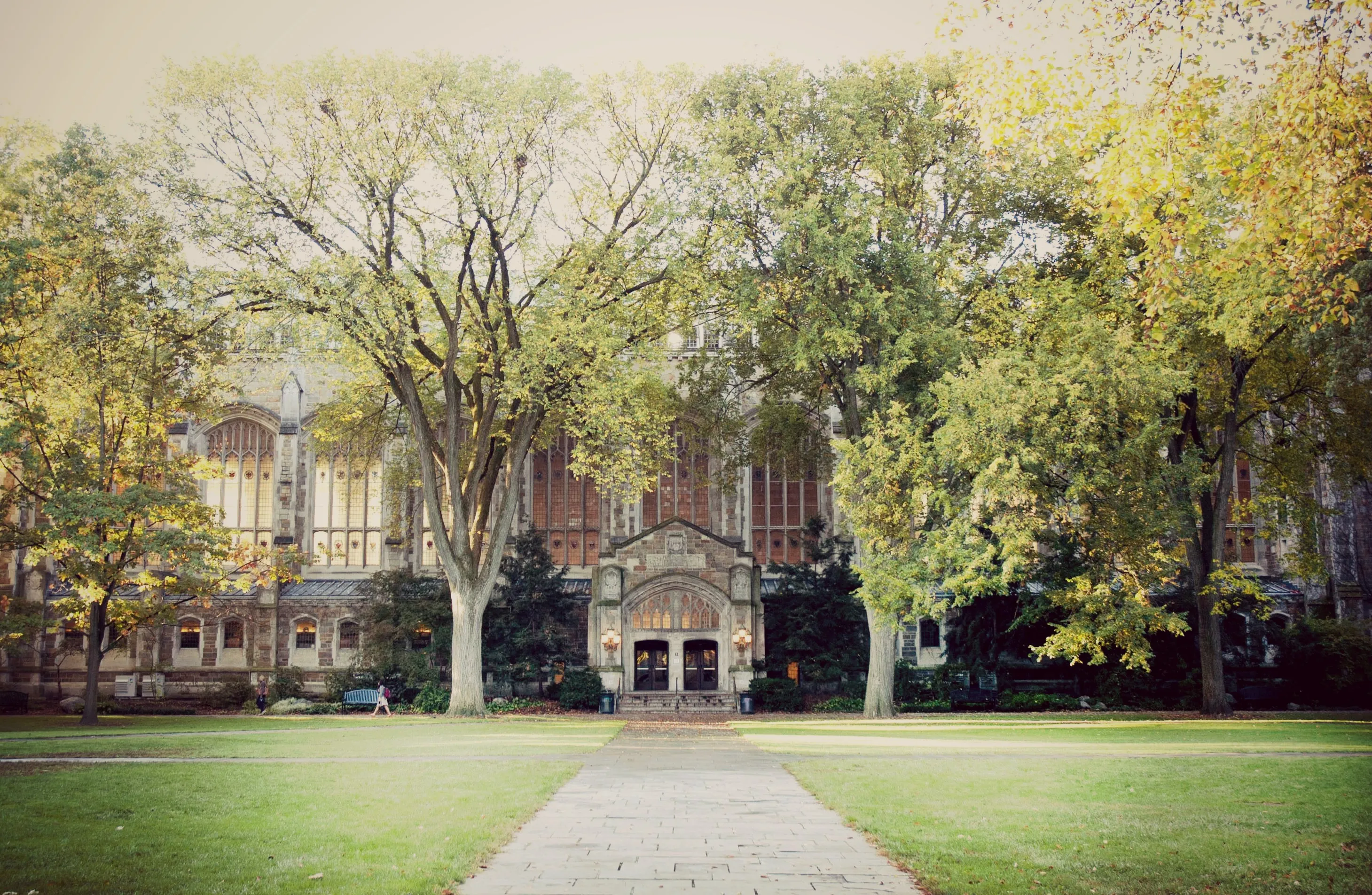 Exterior view of the reading room entrance during the summer