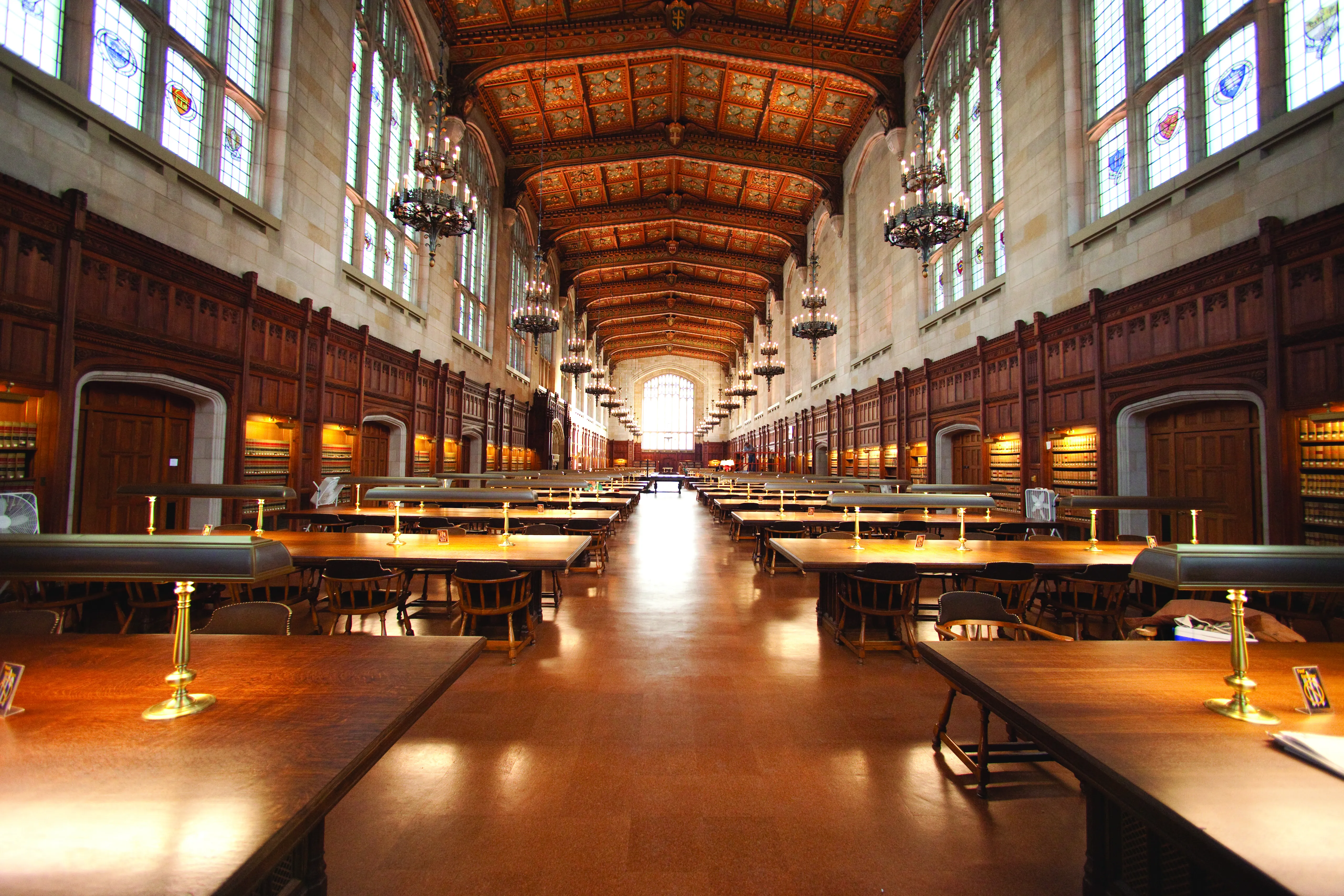 Interior view of the reading room looking towards window
