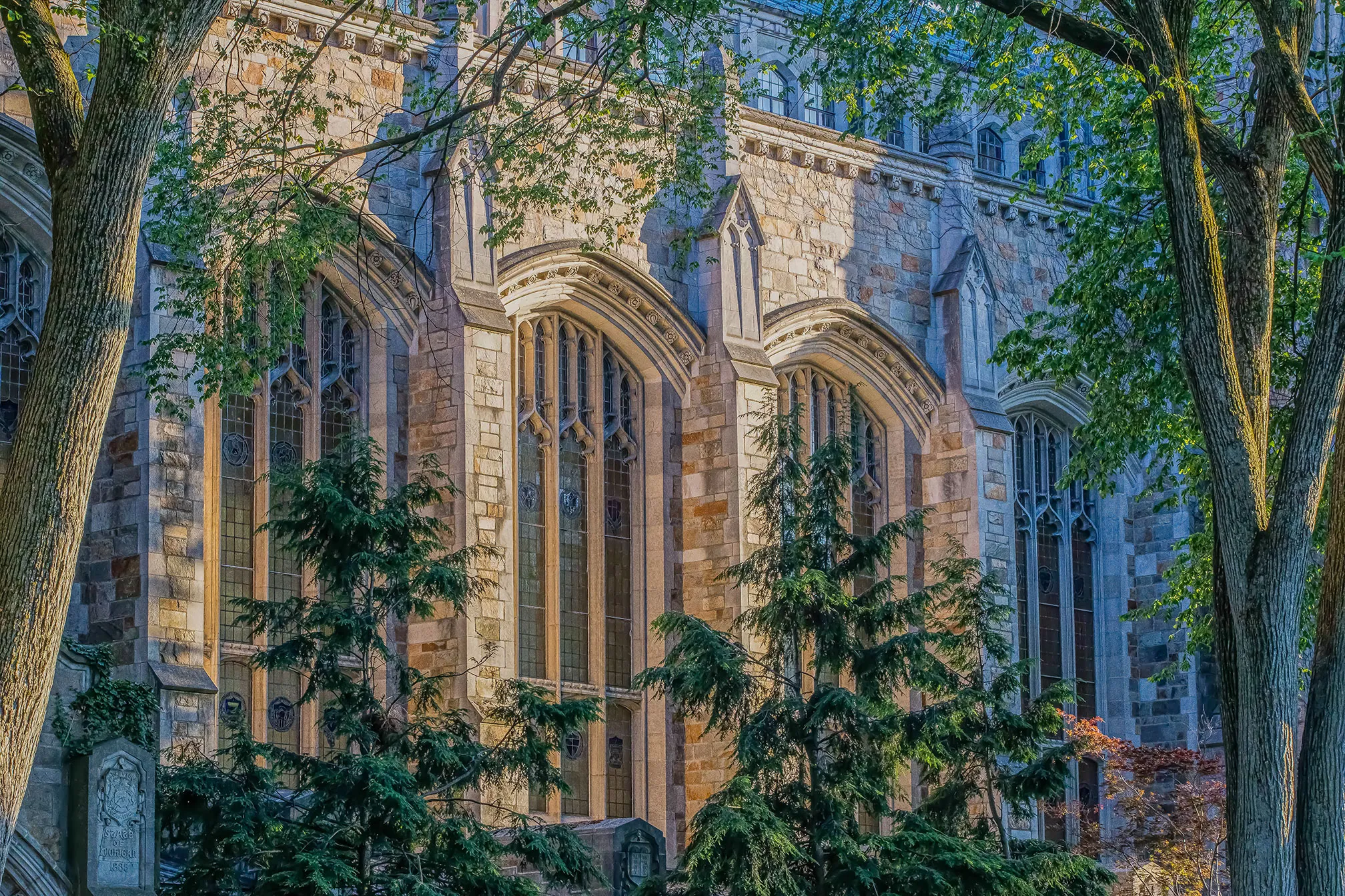 Exterior view of Michigan Law's Reading Room windows