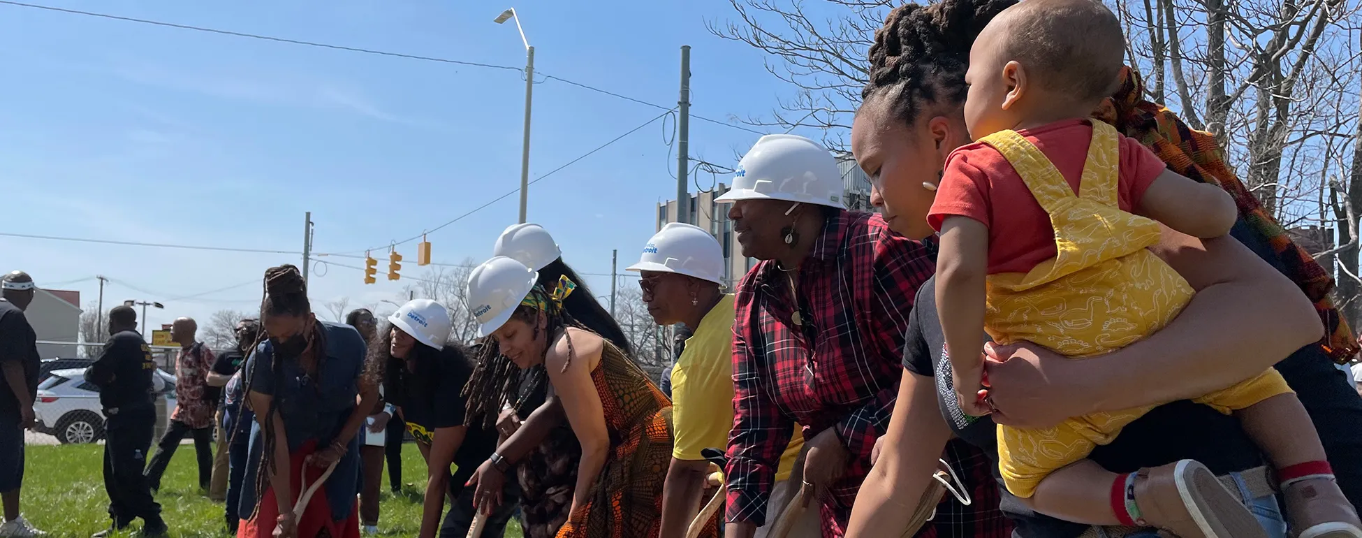 DBCFSN board members and staff break ground on the Detroit Food Commons in April 2022