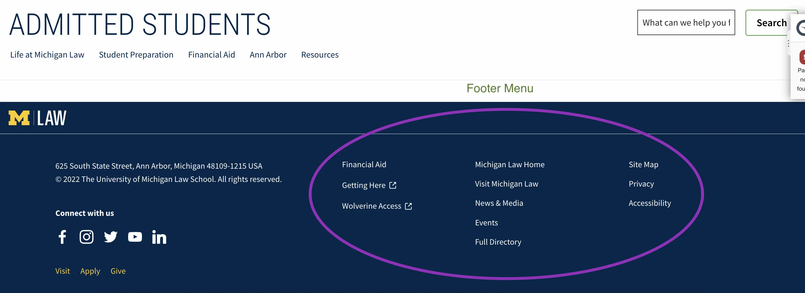 Footer Menu Example