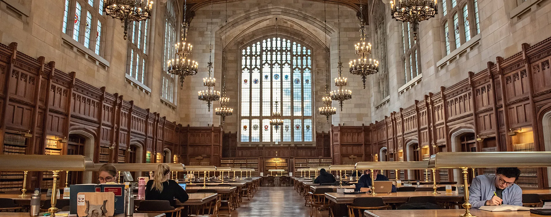 Students studying the in the Michigan Law Reading Room.