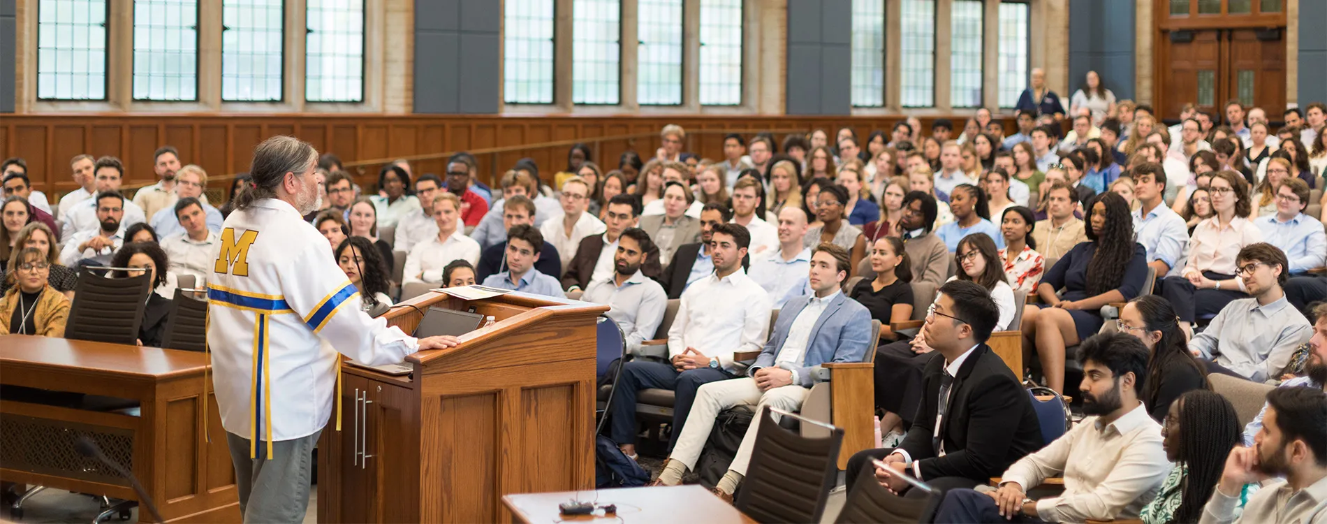 Matthew Fletcher engages a room full of Michigan Law students.