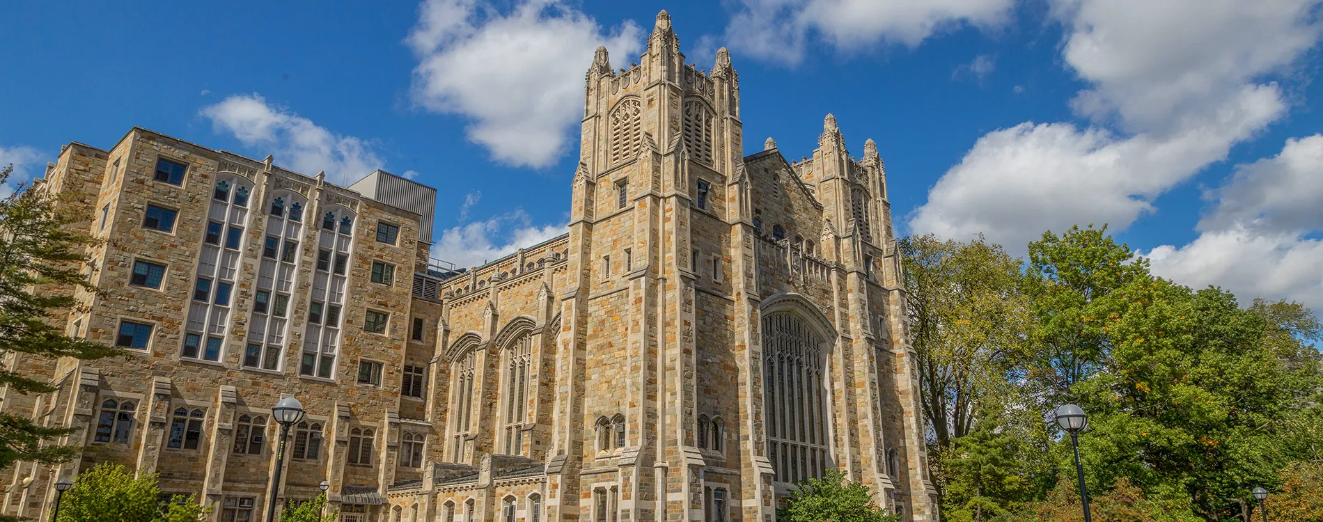 Exterior of the Michigan Law Reading Room in early Fall.
