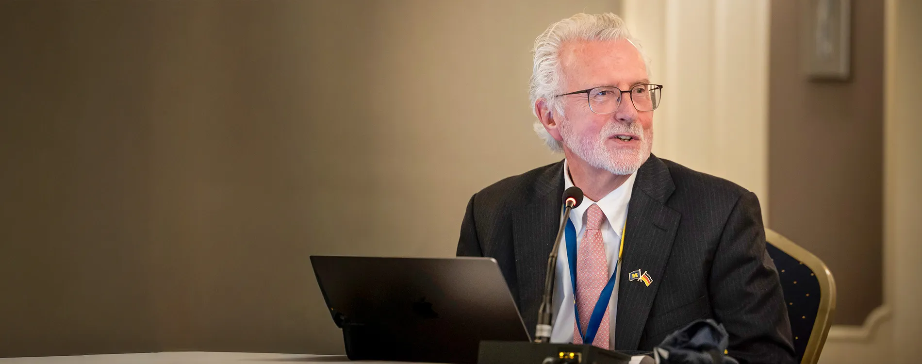 Christopher McCrudden participates in a speaker panel at the European Alumni Reunion in Berlin.