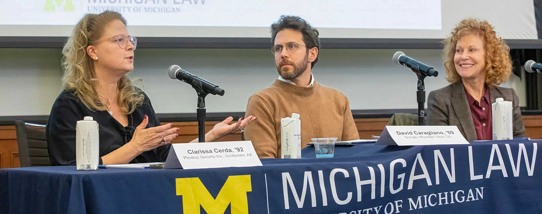 Michigan Law panel discussion including Clarissa Cerda, David Caragliano, and Mary Snapp.