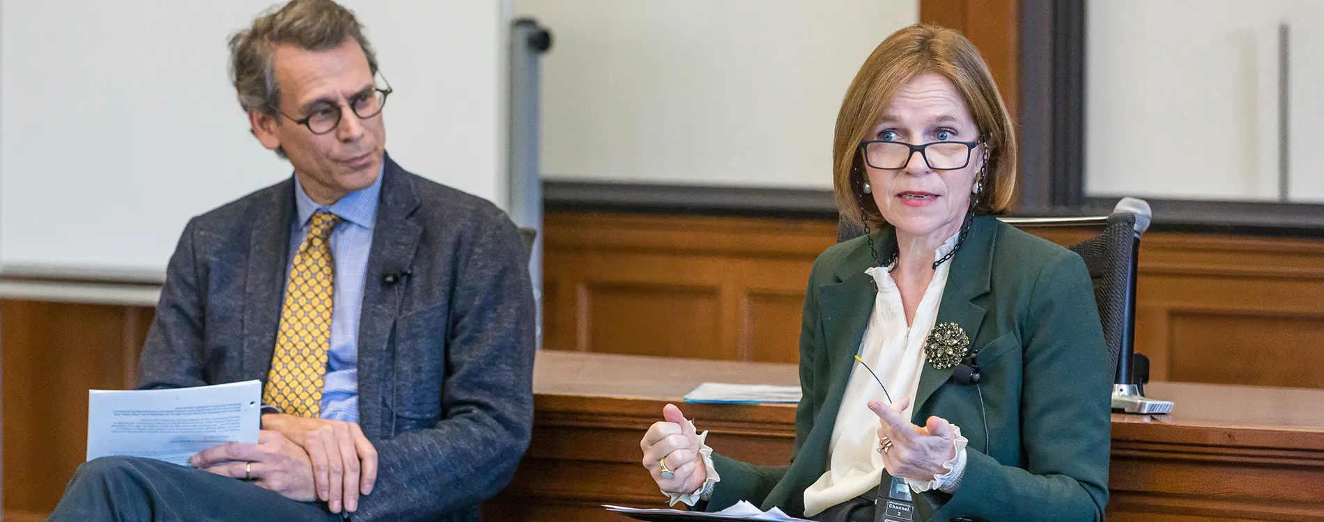 Síofra O’Leary and Daniel Halberstam  speaking at the Michigan Law Center for International and Comparative Law’s Distinguished Speaker Series.