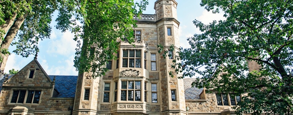 Exterior view of the Lawyers Club Archway from the Law Quad