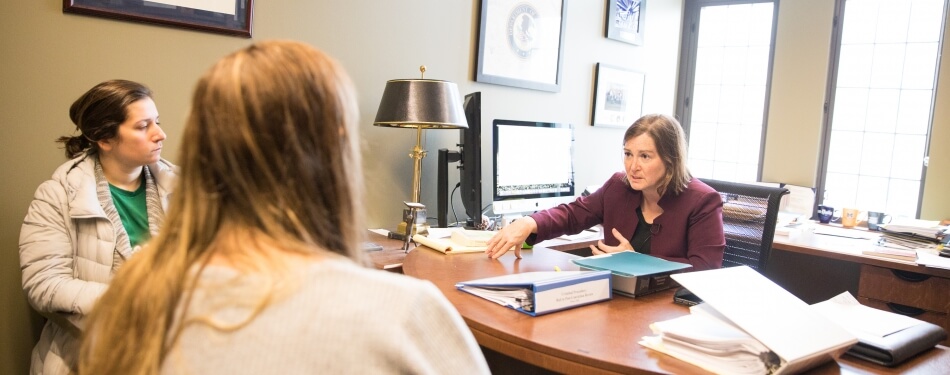 Barb McQuade meets with students in her office