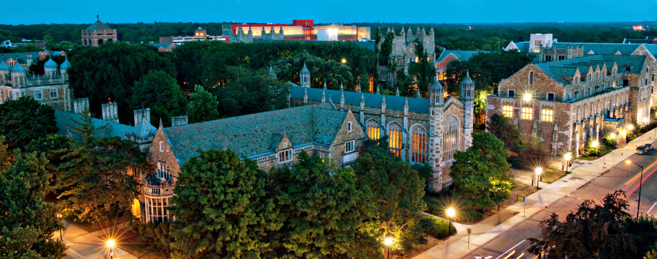  Aerial Exterior View of Law School Campus at Dusk