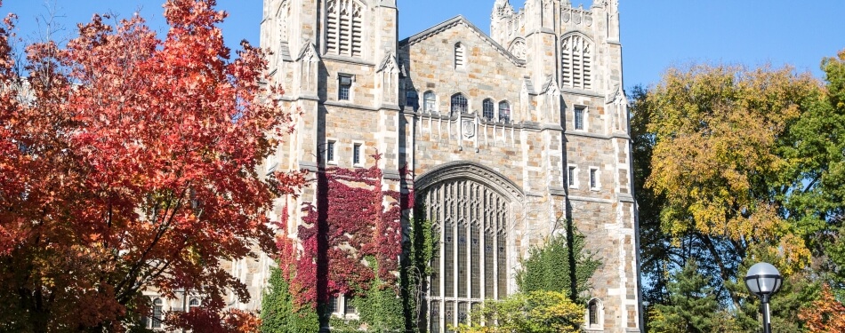 Exterior view of the reading room during fall