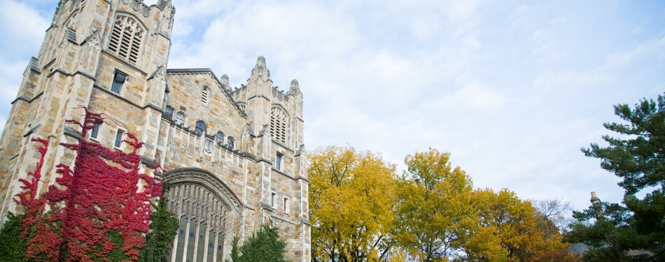  Exterior view of the Reading Room windows in the fall
