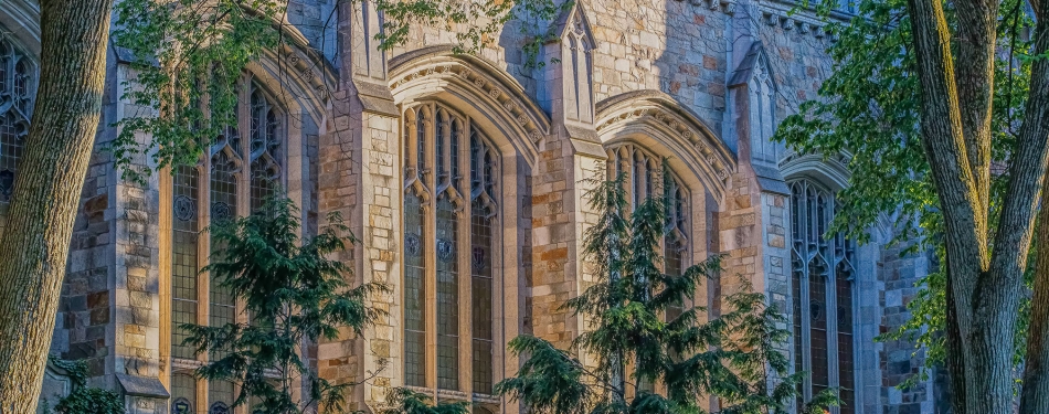 Exterior view of Michigan Law's Reading Room windows