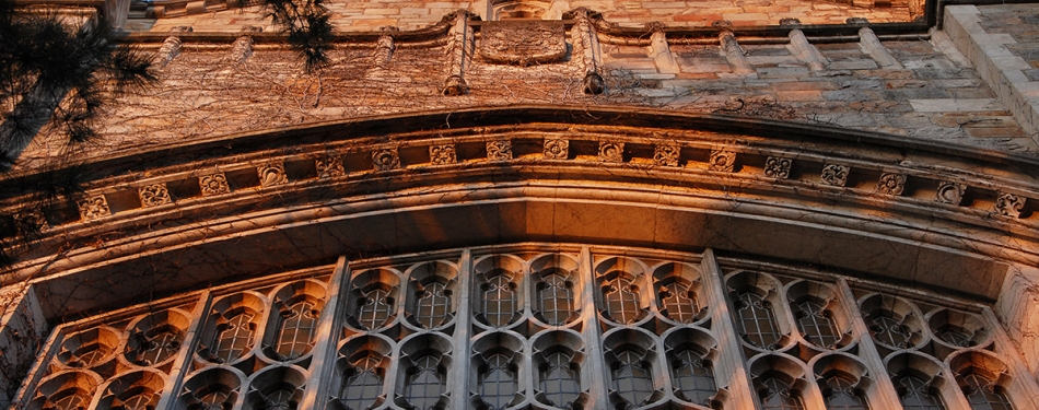 Beauty image of the Reading Room windows on the Law School Campus