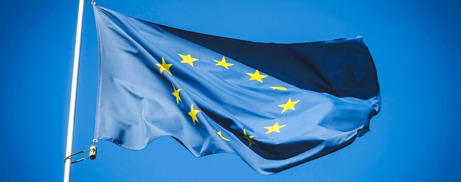 A blue flag on a pole.