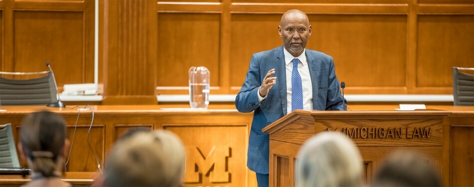 Judge Abdulqawi Ahmed Yusuf of the International Court of Justice (ICJ) lecturing at Michigan Law.