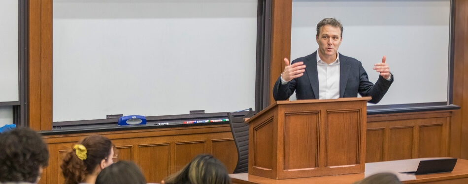 Nick Bagley giving a lecture to Michigan Law students.