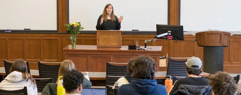 Eve Primus speaking to a classroom full of Michigan Law students.
