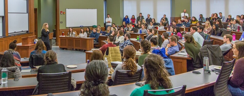 Eve Brensike Primus lectures in front of a Michigan Law audience.
