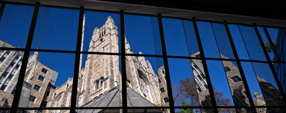 View through the windows of the Law Library of the Michigan Law Reading Room