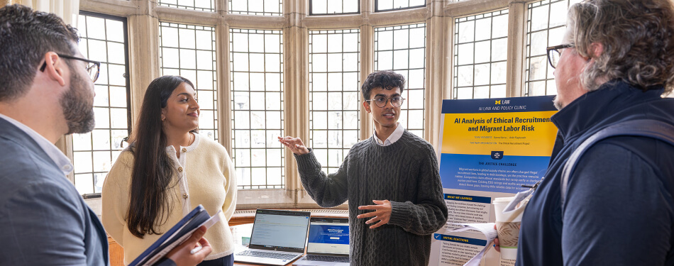 Michigan Law students present their findings during the 2026 AI Law and Policy Clinic Fair.