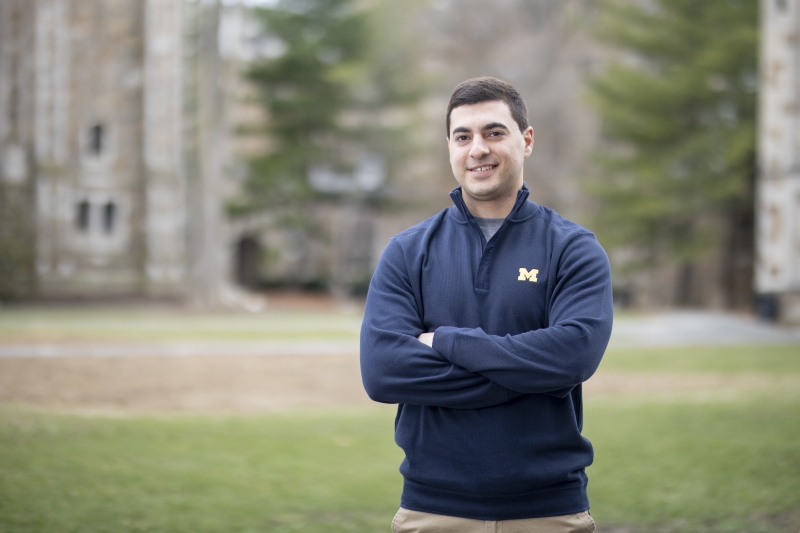 Martín Gualino stands in the Michigan Law Quad.