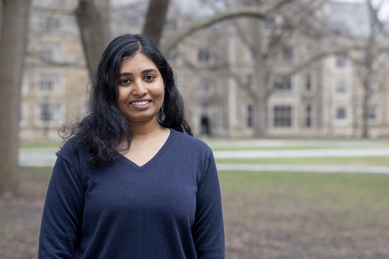 Raji Gururaj stands in the Michigan Law Quad.