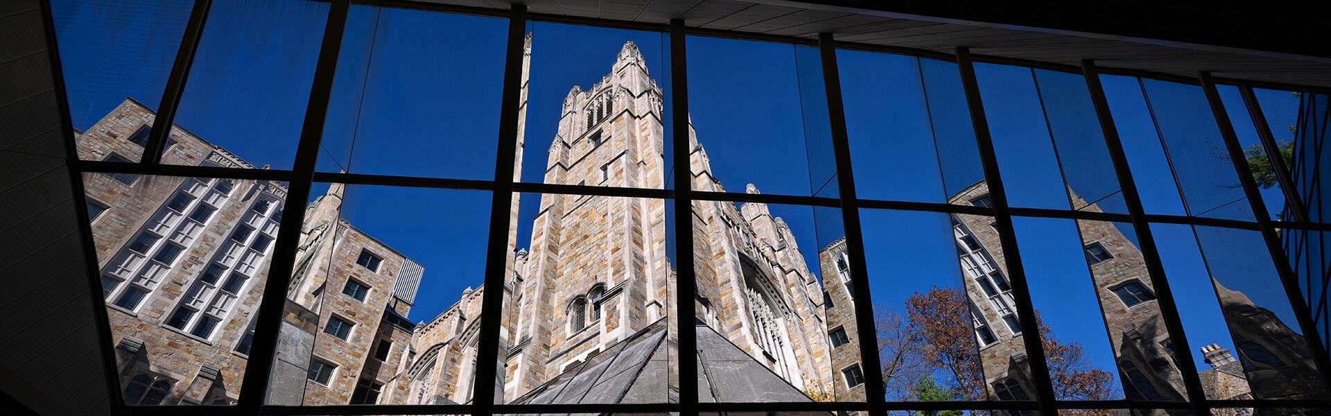 View through the windows of the Law Library of the Michigan Law Reading Room