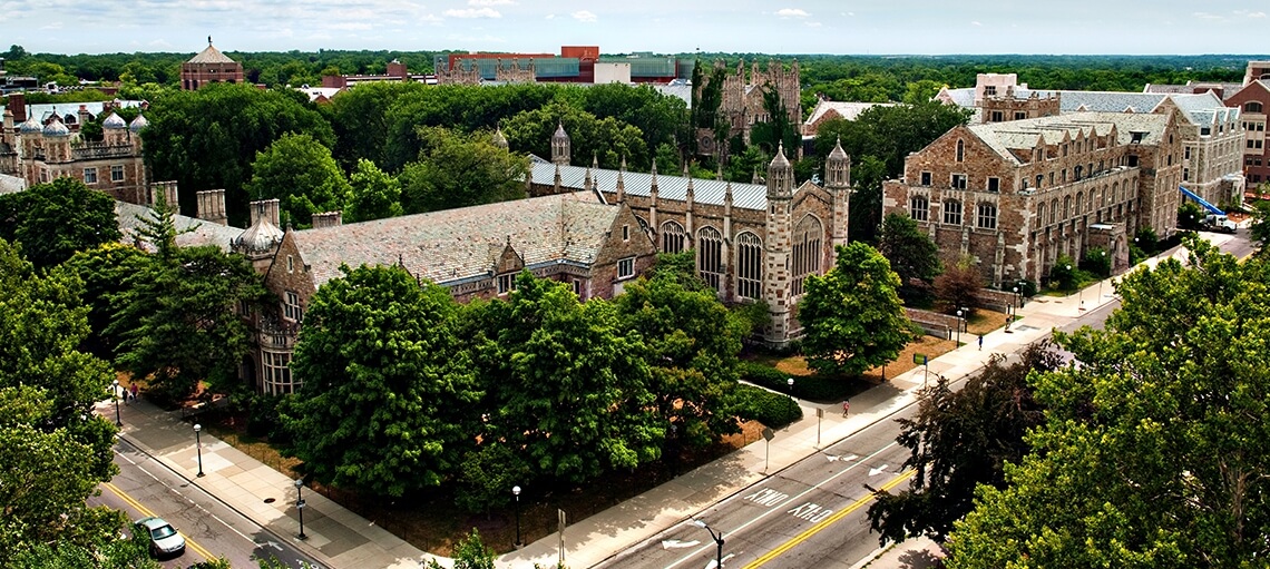 Aerial view of University of Michigan Law Schools campus.