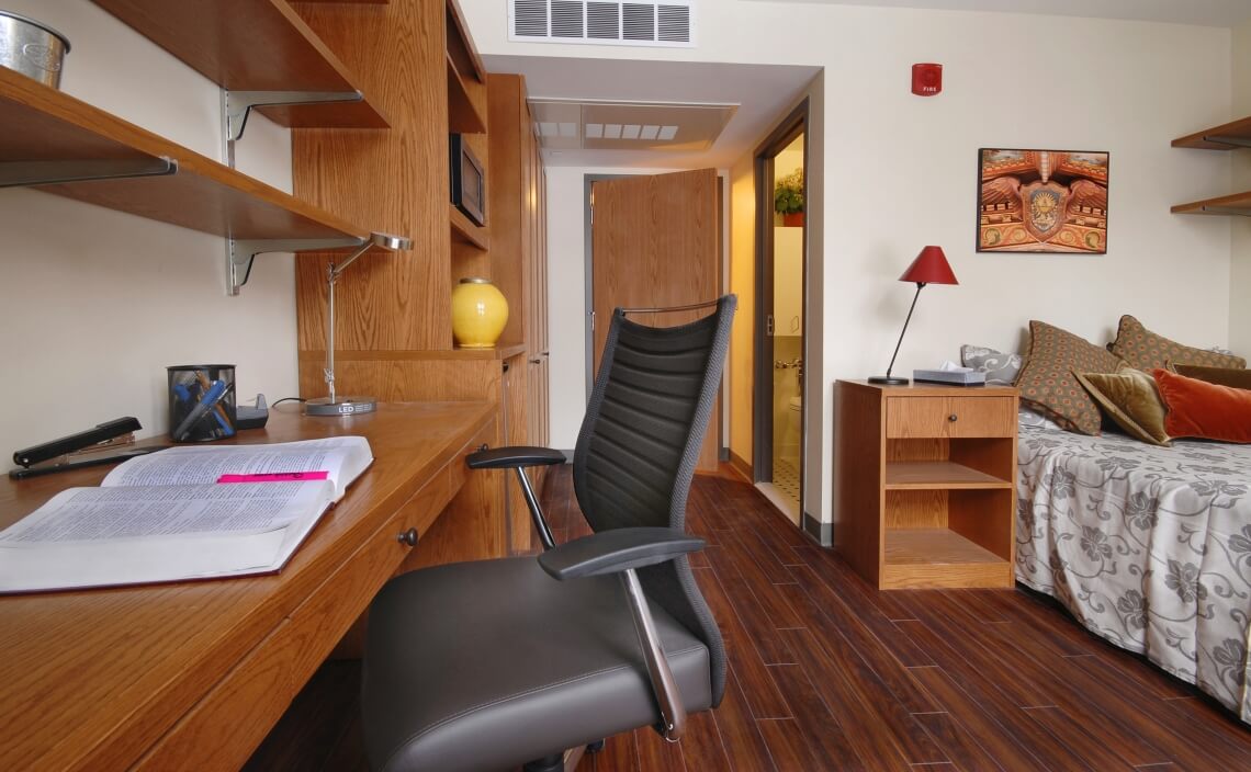 All student rooms are slightly different and range in size from about 140 sq. ft. to 275 sq. ft.
