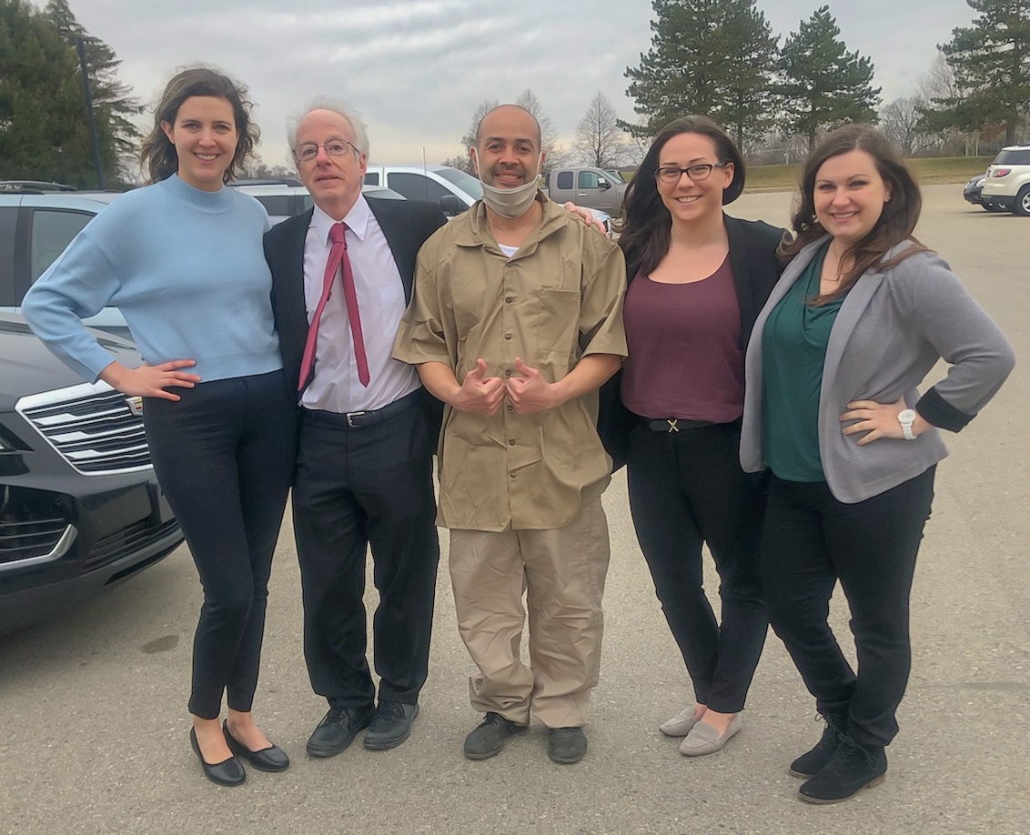 (L-R)  Liv Torres, David Moran, Melvin DeJesus, Rachel Harrington, and Alexandra van Doren after DeJesus' release on March 22, 2022.