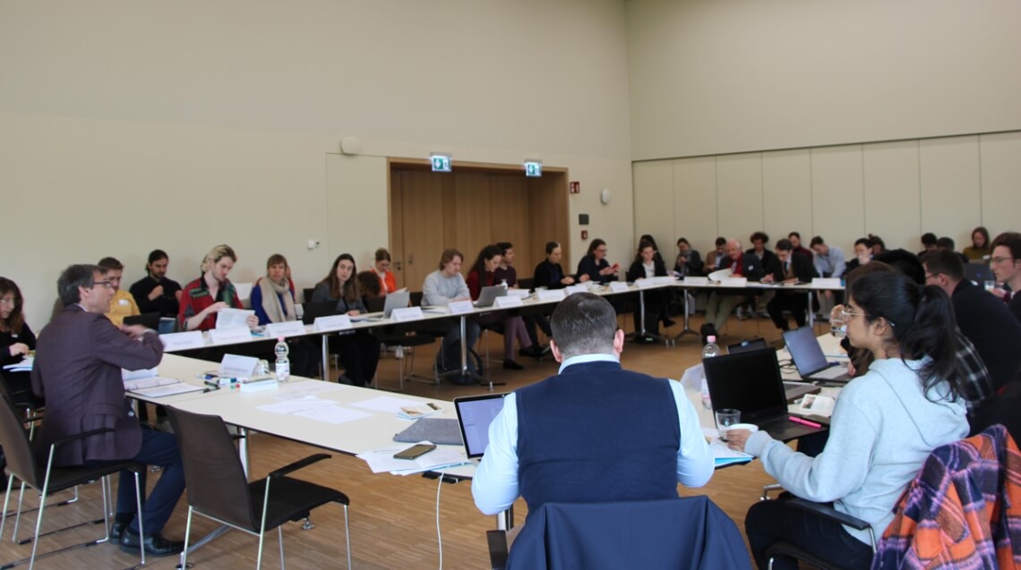 Professor Daniel Halberstam (left) teaches his masterclass on US constitutional rights at the Max Planck Institute for Comparative Public Law and International Law in Heidelberg, Germany, earlier this spring. 