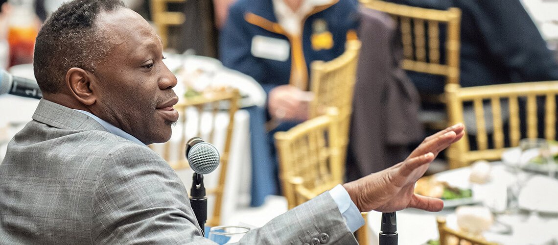 Guy Uriel Charles leads a discussion during the Michigan Law Black Alumni Reunion 2023.