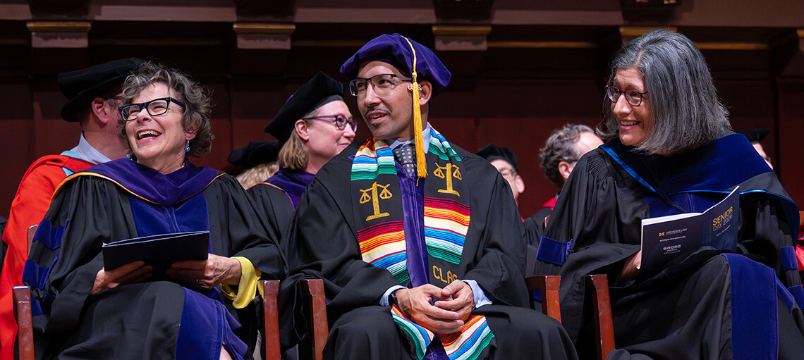 Sarah Zearfoss, Ruben Piñuelas, and Ellen Katz attend Michigan Law's Class of 2026 Senior Day.