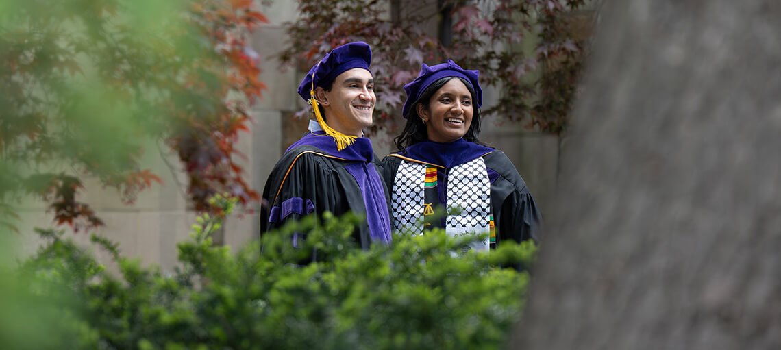 Two Michigan Law students after Senior Day Ceremony.