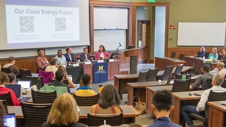 A panel of speakers leading a discussion at the Environmental Law and Energy Program’s 2024 conference.