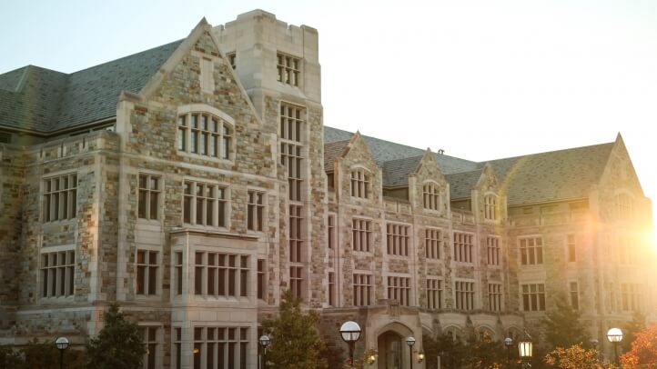 Exterior view of Jeffries Hall building during sunset in the summer