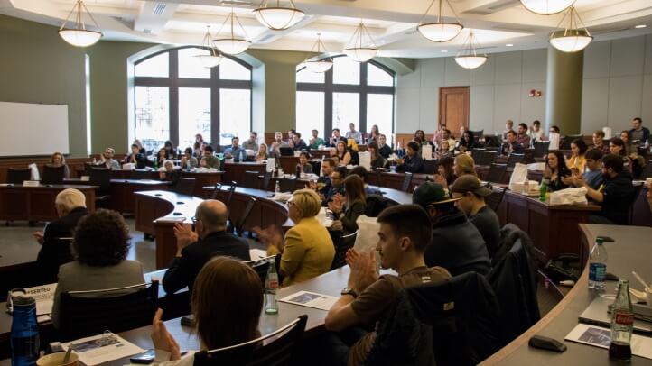 Students in a classroom during Pogue Panel