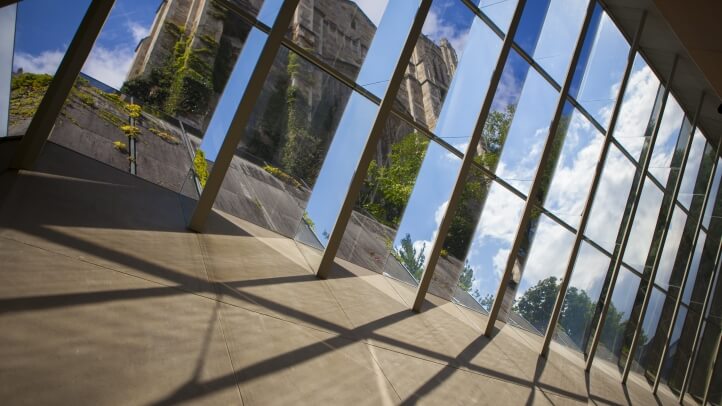 Interior view through the law library windows