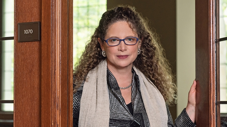 Professor Karima Bennoune standing in a Michigan Law classroom.