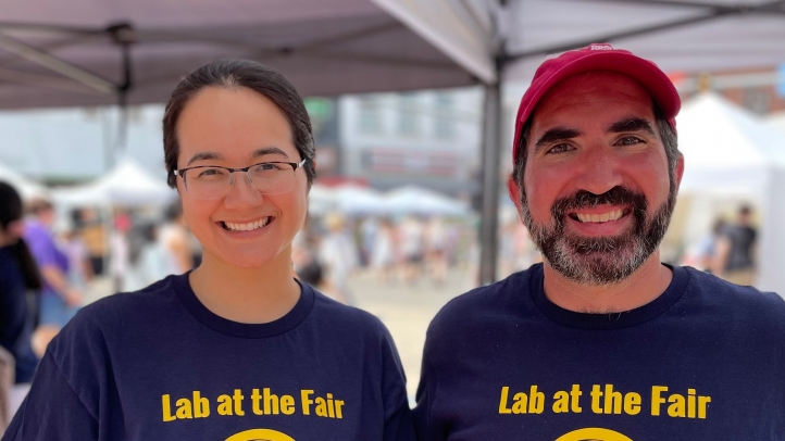 Law Professor Roseanna Sommers and Nicholas Camp smiling while conducting legal research that will contribute to miranda rights and moral dilemmas.