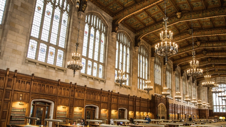 Inside the the elaborately designed Reading Room at the UM Law School